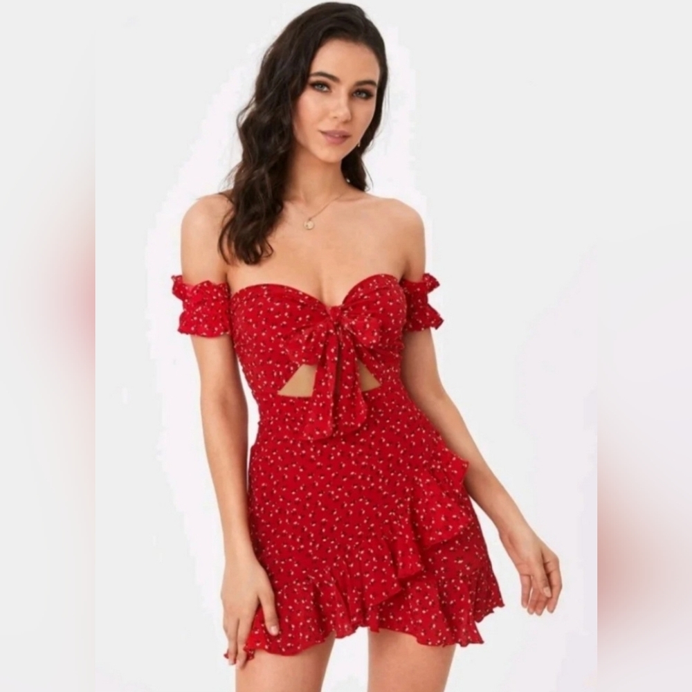 Red floral dress